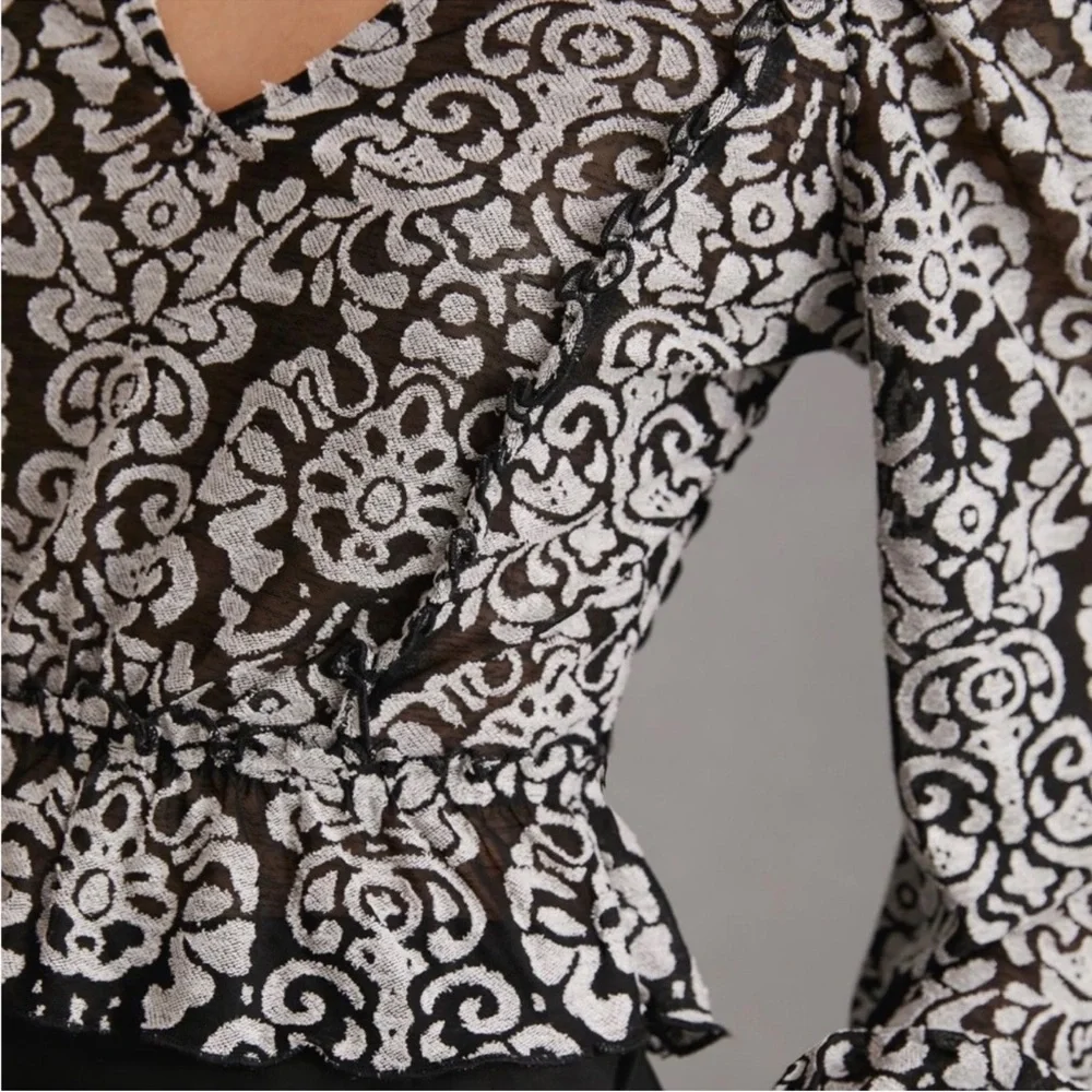 By Anthropologie Jacquard Peasant Blouse